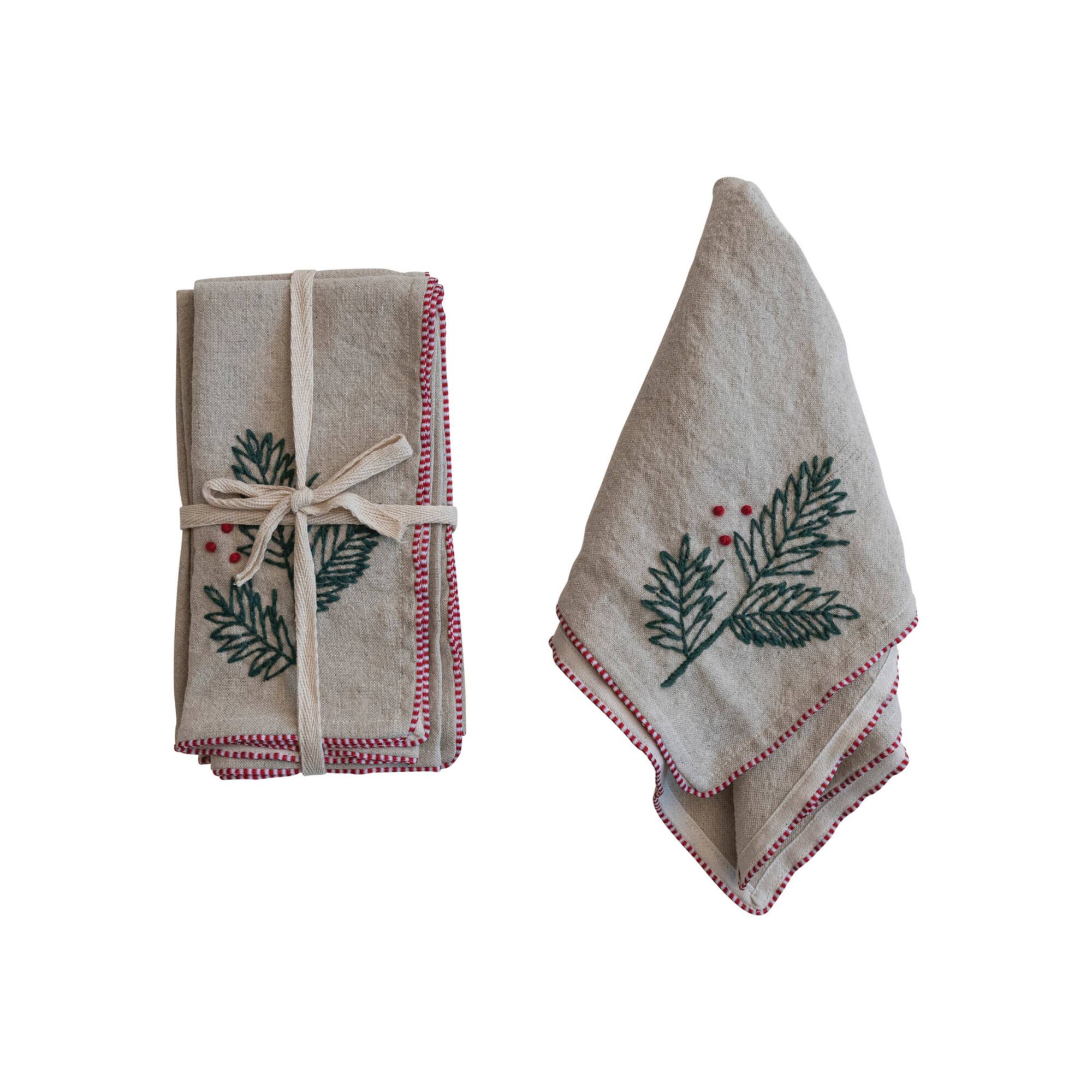 Hello Honey® Holly Embroidered Cotton & Linen Blend Napkins, 4ct.